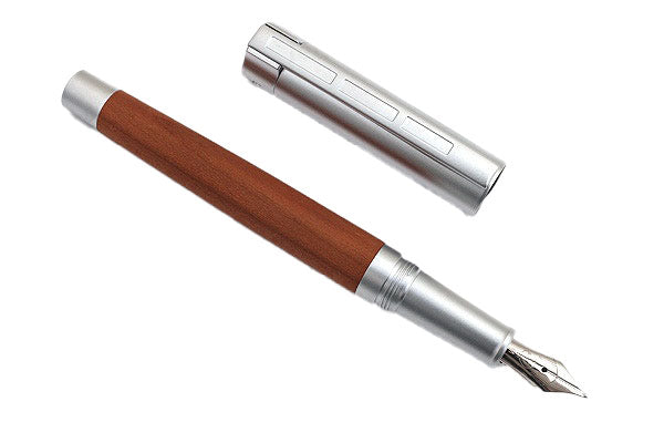 STAEDTLER INITIUM Lignum fountain pen crafted from stained plum wood with matt chrome cap and medium stainless steel nib, presented in Irish Pens luxury gift box.