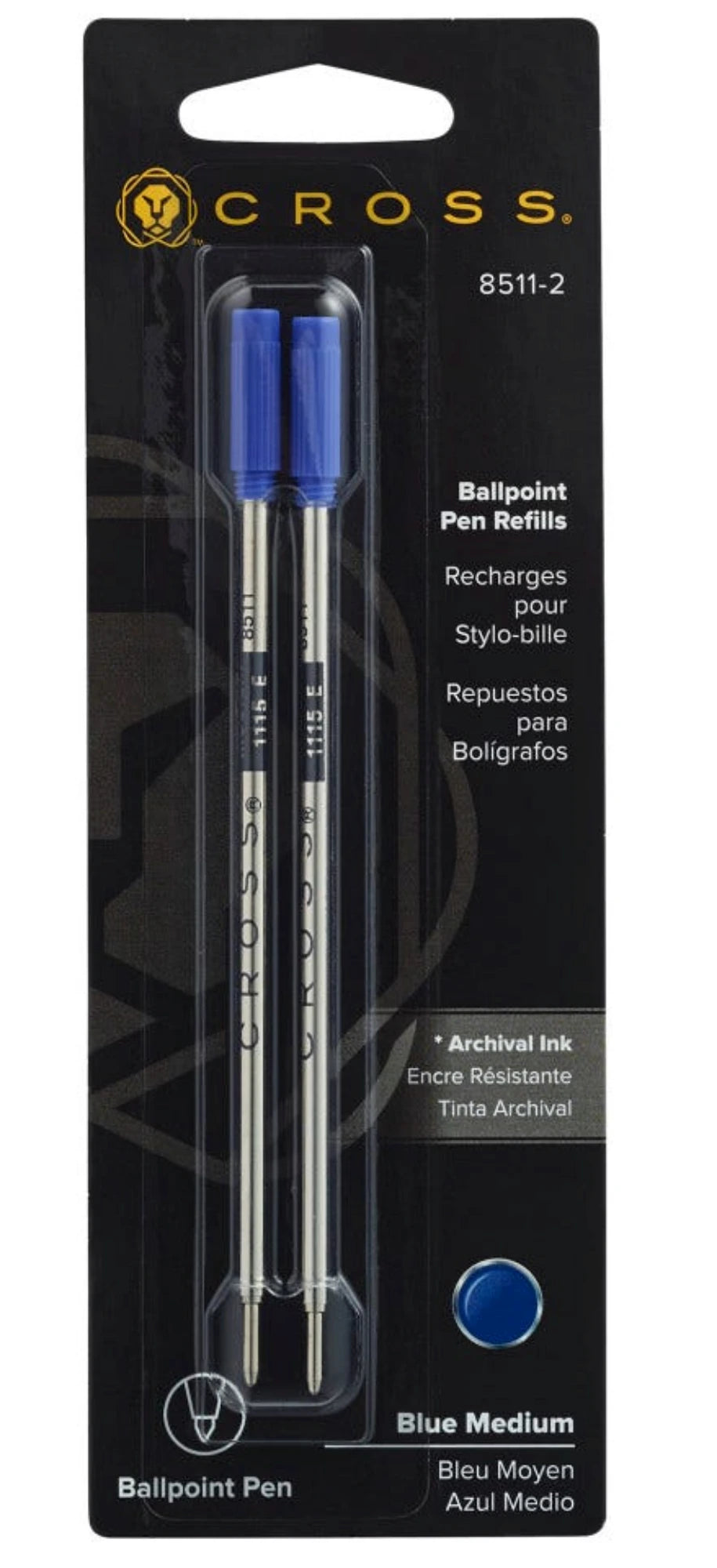 Genuine Cross ballpoint pen refills – black, medium point (8513-2 / 8513-2) – twin pack – fast letterbox delivery from Ireland by Irish Pens