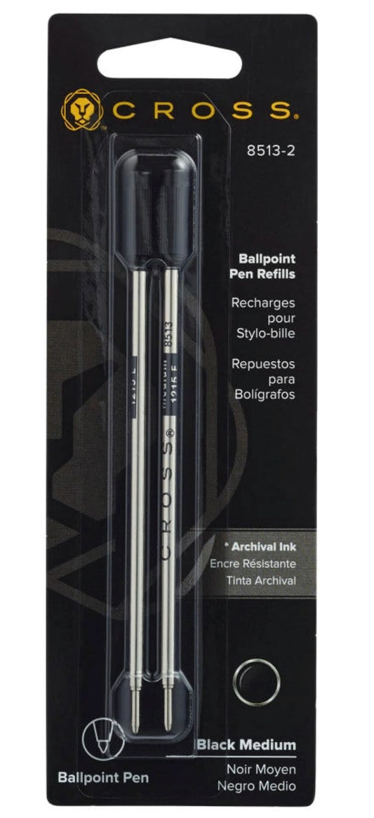 Genuine Cross ballpoint pen refills – black, medium point (8513-2 / 8513-2) – twin pack – fast letterbox delivery from Ireland by Irish Pens