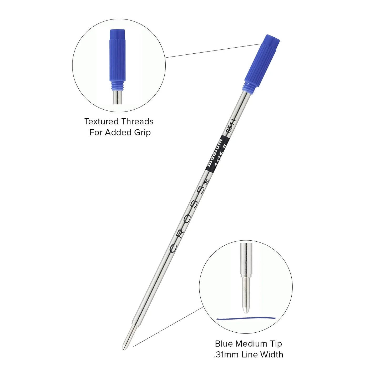Genuine Cross ballpoint pen refills – black, medium point (8513-2 / 8513-2) – twin pack – fast letterbox delivery from Ireland by Irish Pens