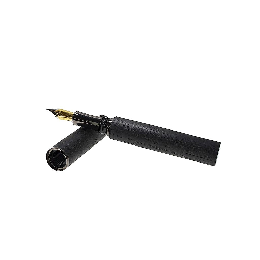 Feadán Eclipse Fountain Pen handcrafted from Irish Bog Oak with Black Titanium trim – luxury pen by Irish Pens