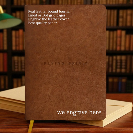 Personalised genuine leather-bound A5 journal with engraved cover – luxury writing gift