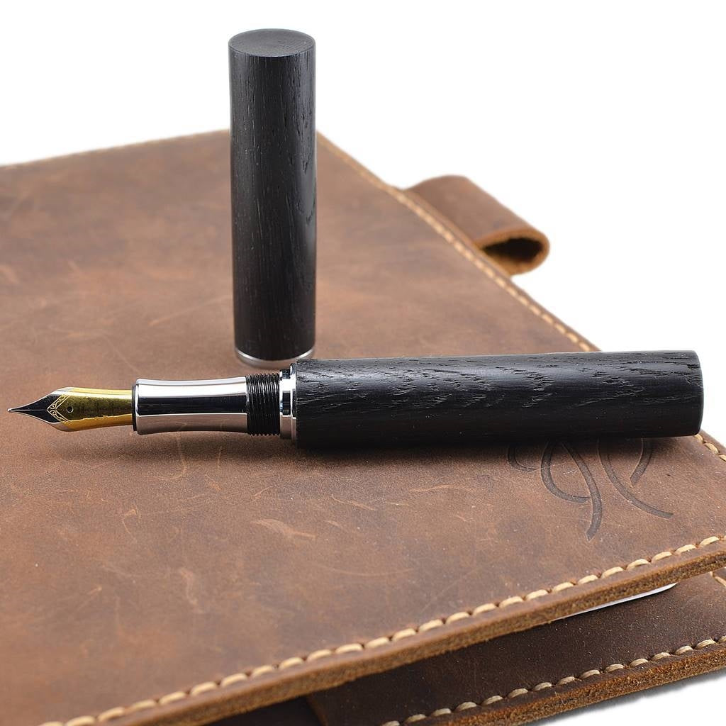 Feadán Fountain Pen – Hand-turned from 5,000-Year-Old Irish Bog Oak with a Size 6 German Medium Nib and Minimalist Tubular Design