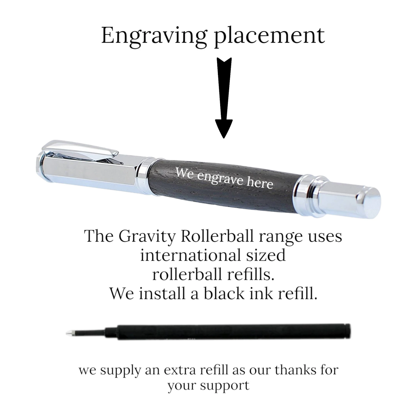 Gravity Magnetic Rollerball Pen Handmade from 5,000-Year-Old Irish Bog Oak with Chrome and Black Titanium Trim – by Irish Pens