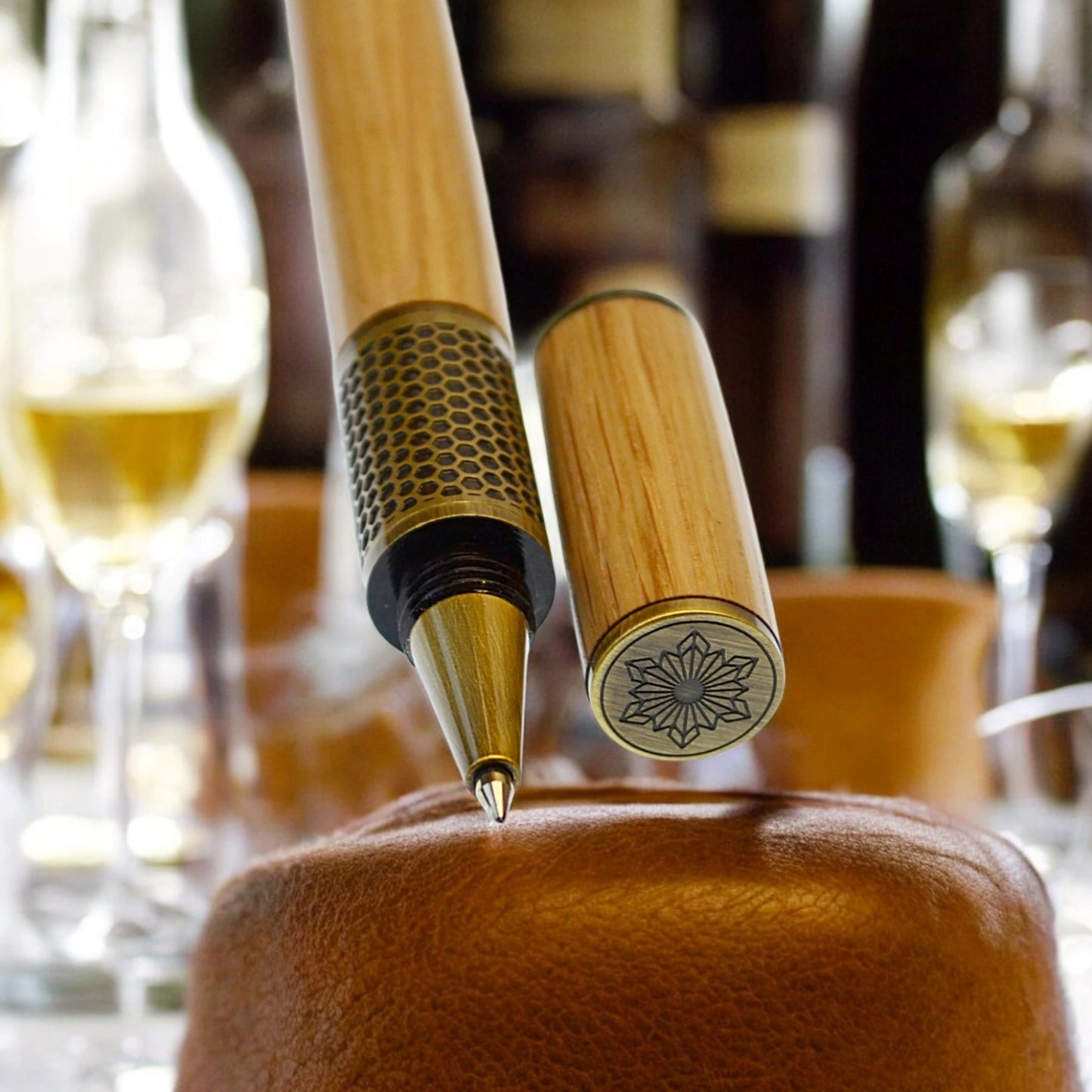 Handmade rollerball pen crafted from reclaimed oak barrel wood that once matured Irish whiskey at the renowned Midleton Distillery in County Cork, Ireland.