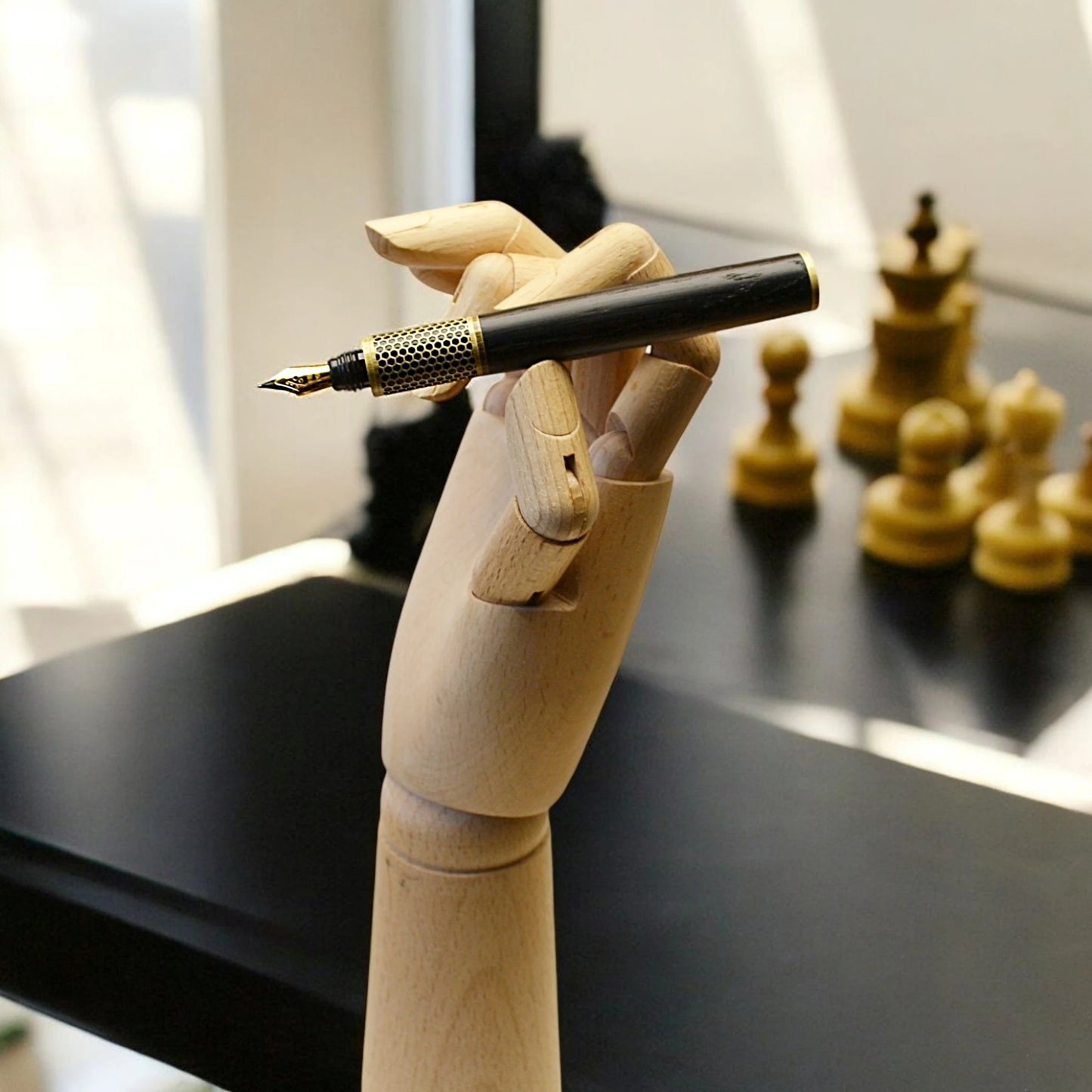 Hive Fountain Pen – Handmade from 5,000-Year-Old Irish Bog Oak with Antique Brass Trim