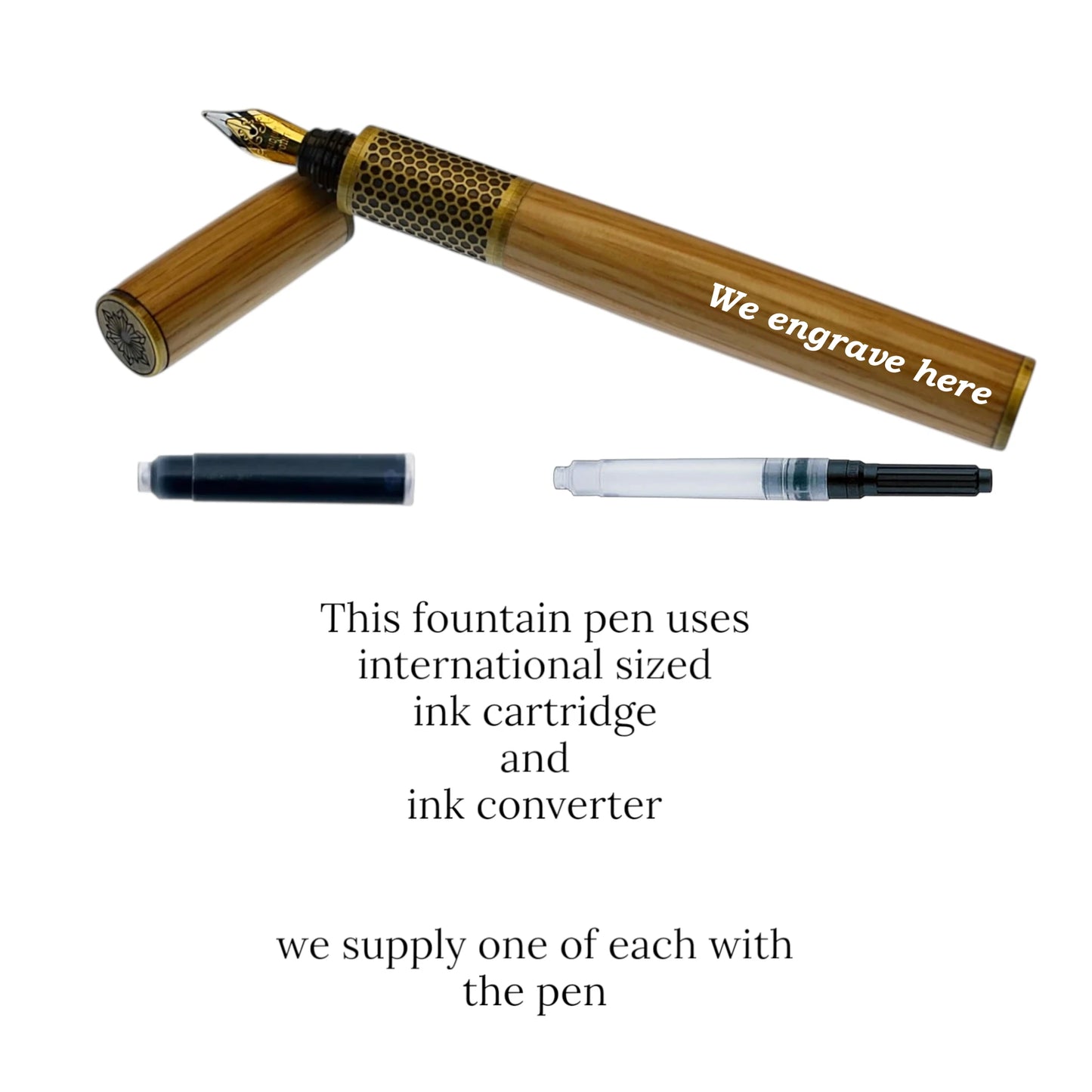 Hive Fountain Pen handmade from Irish Whiskey Oak with Antique Brass Trim – Irish Pens