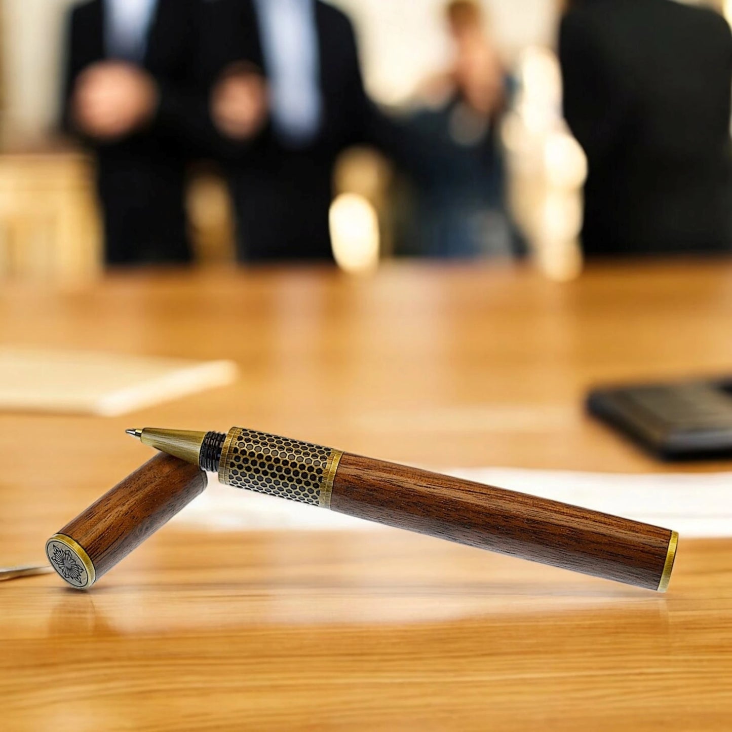 Handmade Hive Rollerball Pen crafted from Irish Walnut with Antique Brass trim – Irish Pens
