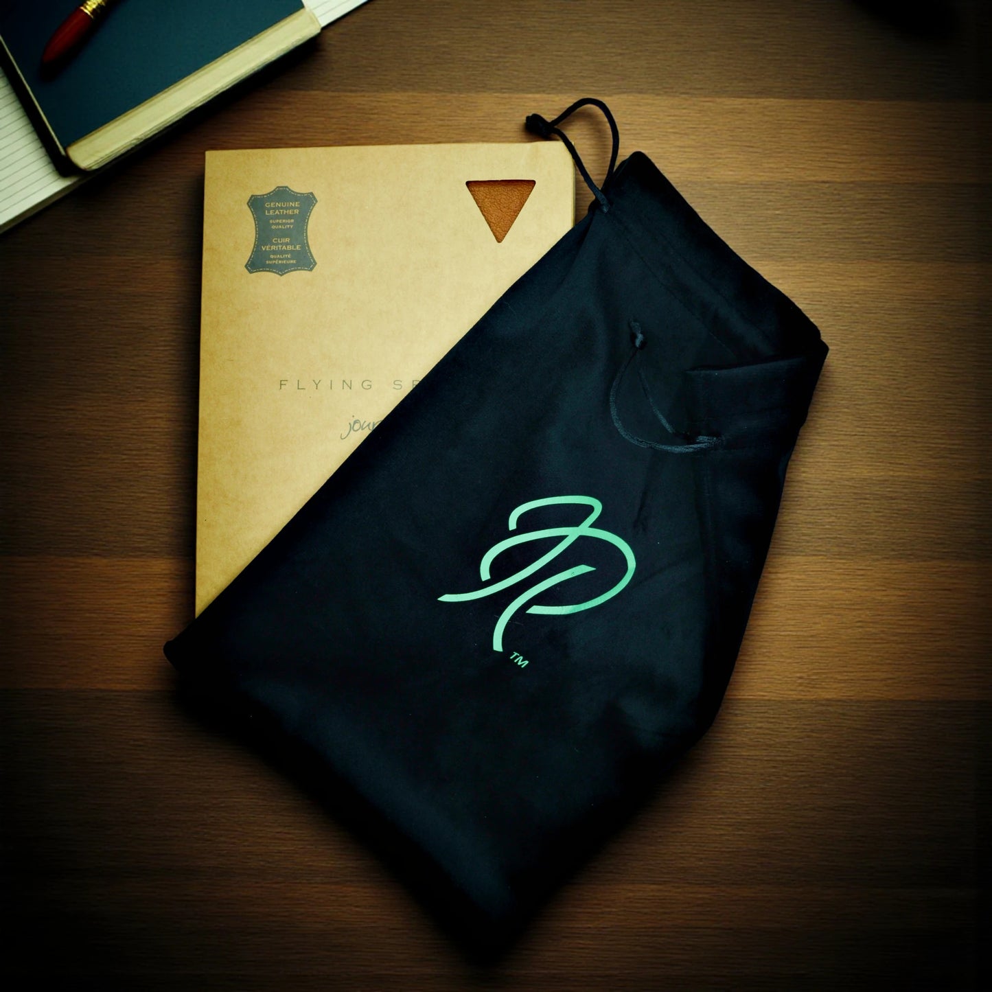 Engraved-leather-journal-presented-in-a-velvet-gift-pouch-by-Irish-Pens