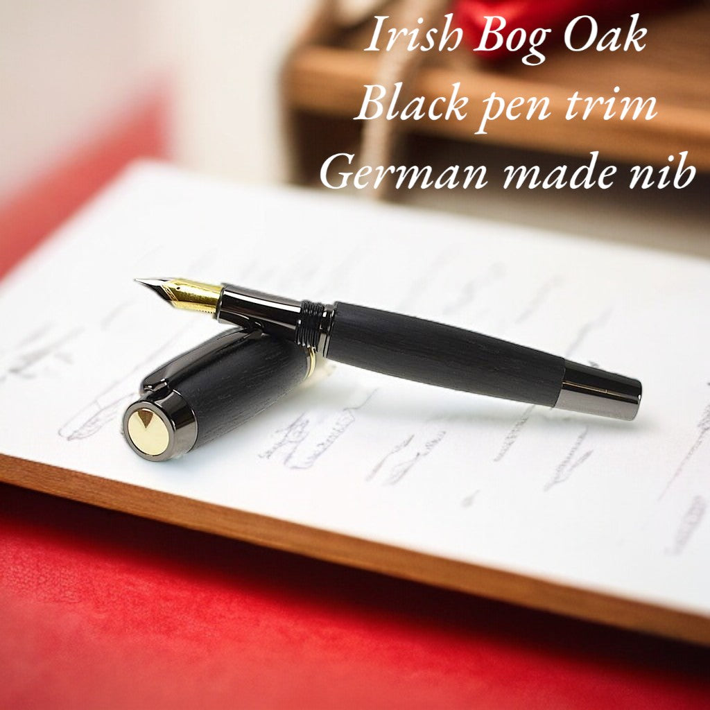 Shannon Eclipse Pen handmade from Irish Bog Oak with black Chrome and gold trim