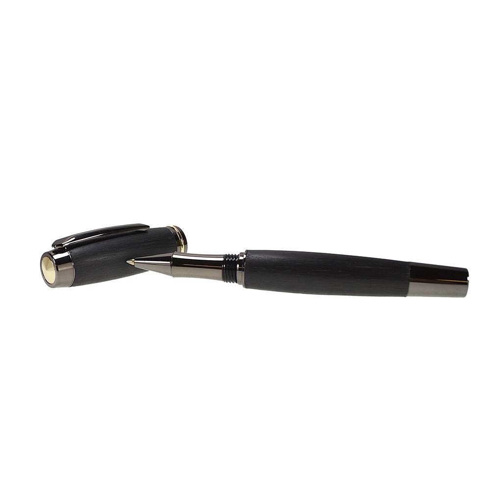 Shannon Eclipse Pen handmade from Irish Bog Oak with black Chrome and gold trim