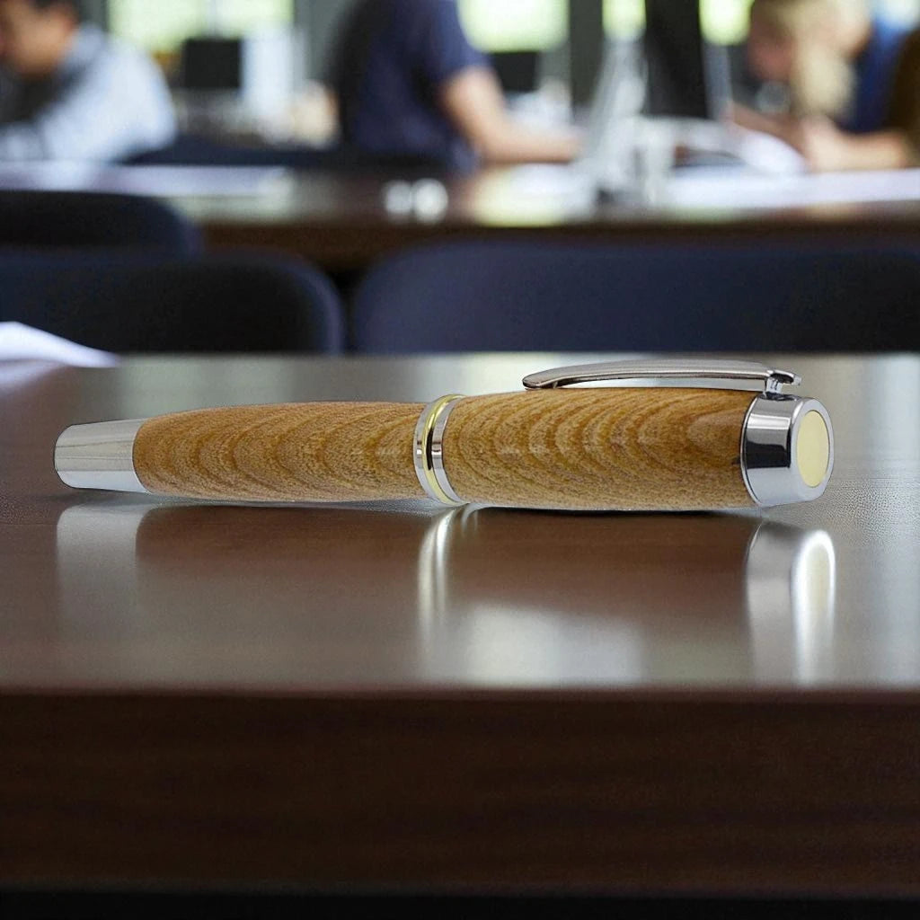 Shannon Rollerball Pen Handmade from Irish Burled Elm with Bright Chrome Trim – by Irish Pens