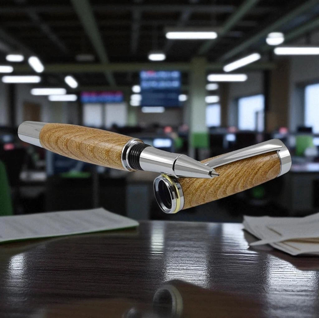 Shannon Rollerball Pen Handmade from Irish Burled Elm with Bright Chrome Trim – by Irish Pens