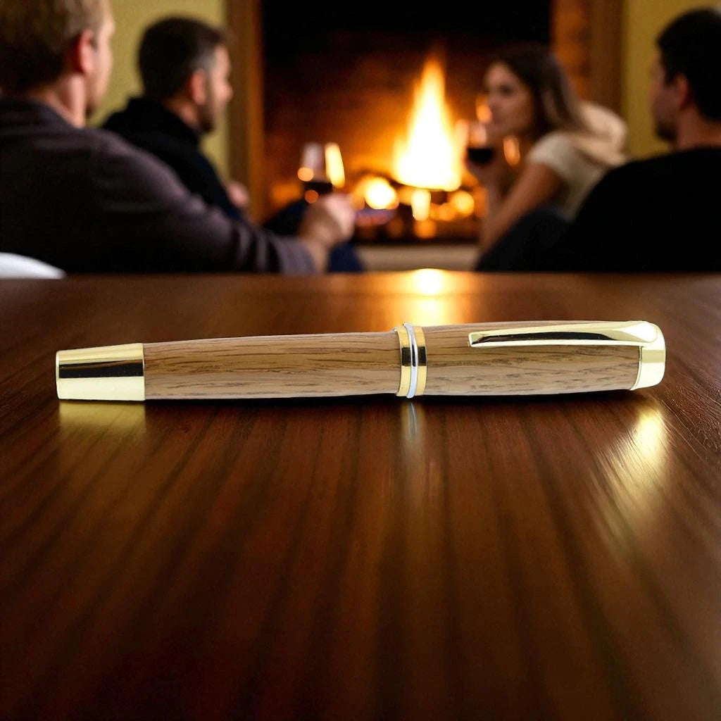 Shannon Rollerball Pen Handmade from Irish Whiskey Oak with Bright Gold Trim – by Irish Pens