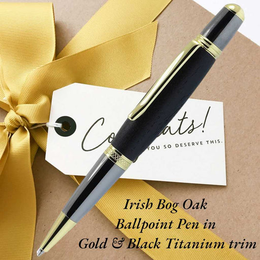 Irish Bog Oak Sheelin Ballpoint Pen – handcrafted in Ireland