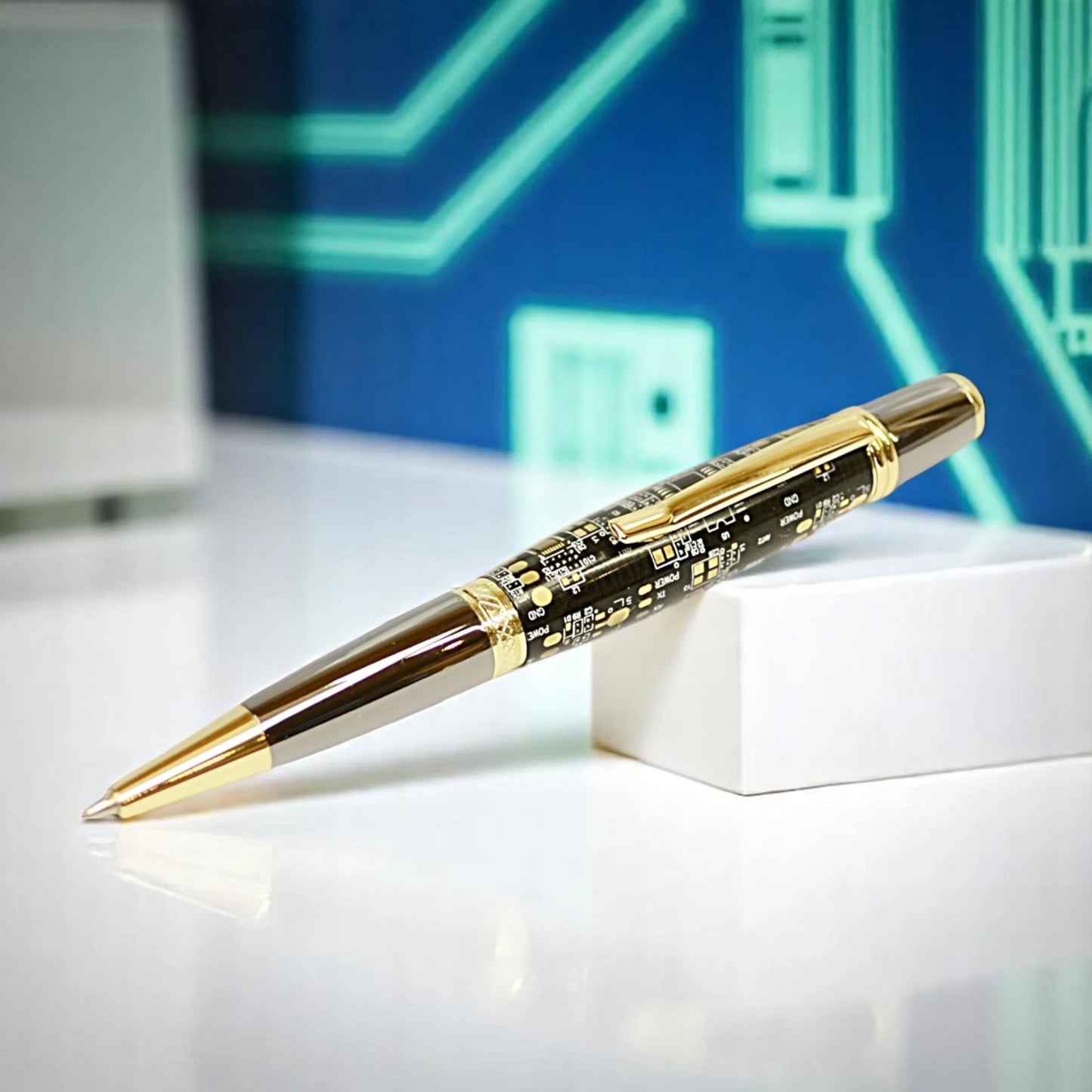 Hand-turned pen with real circuit board body – gift for tech professionals