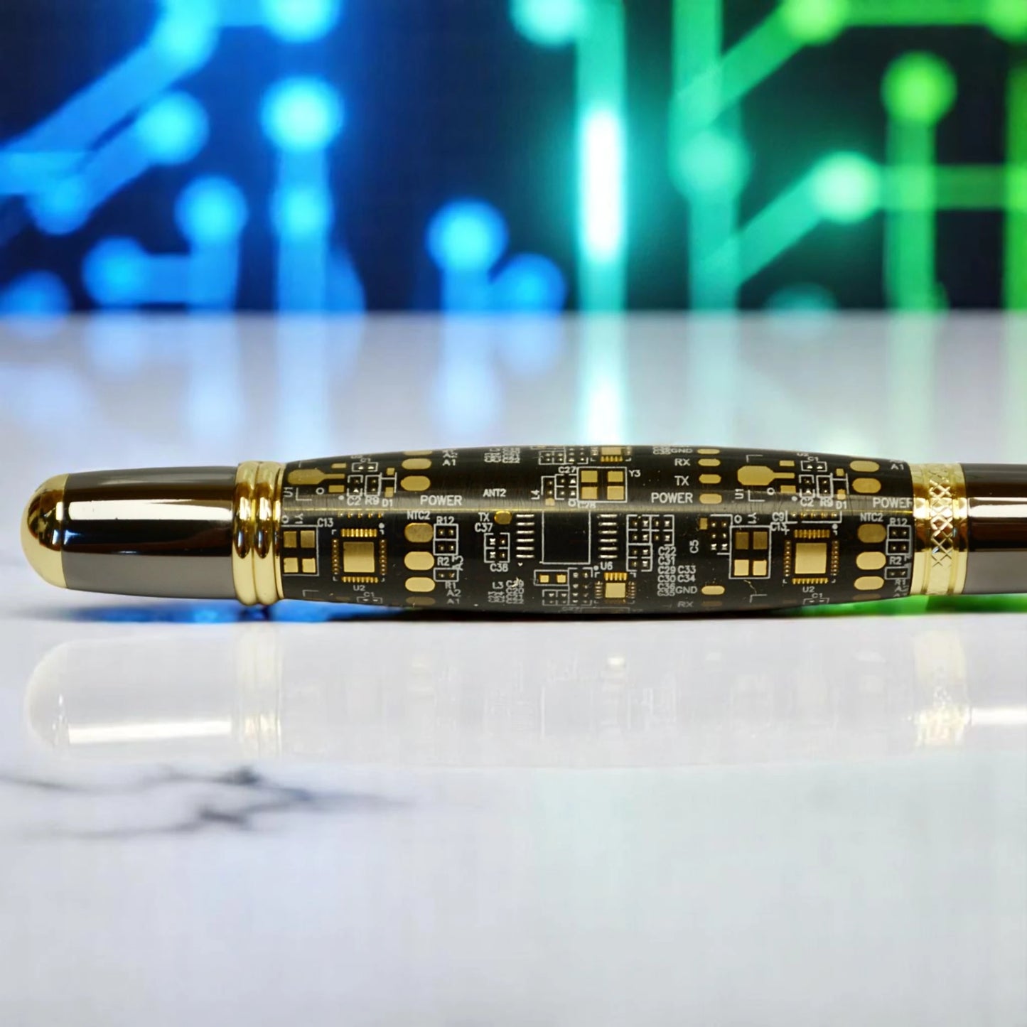 Hand-turned pen with real circuit board body – gift for tech professionals