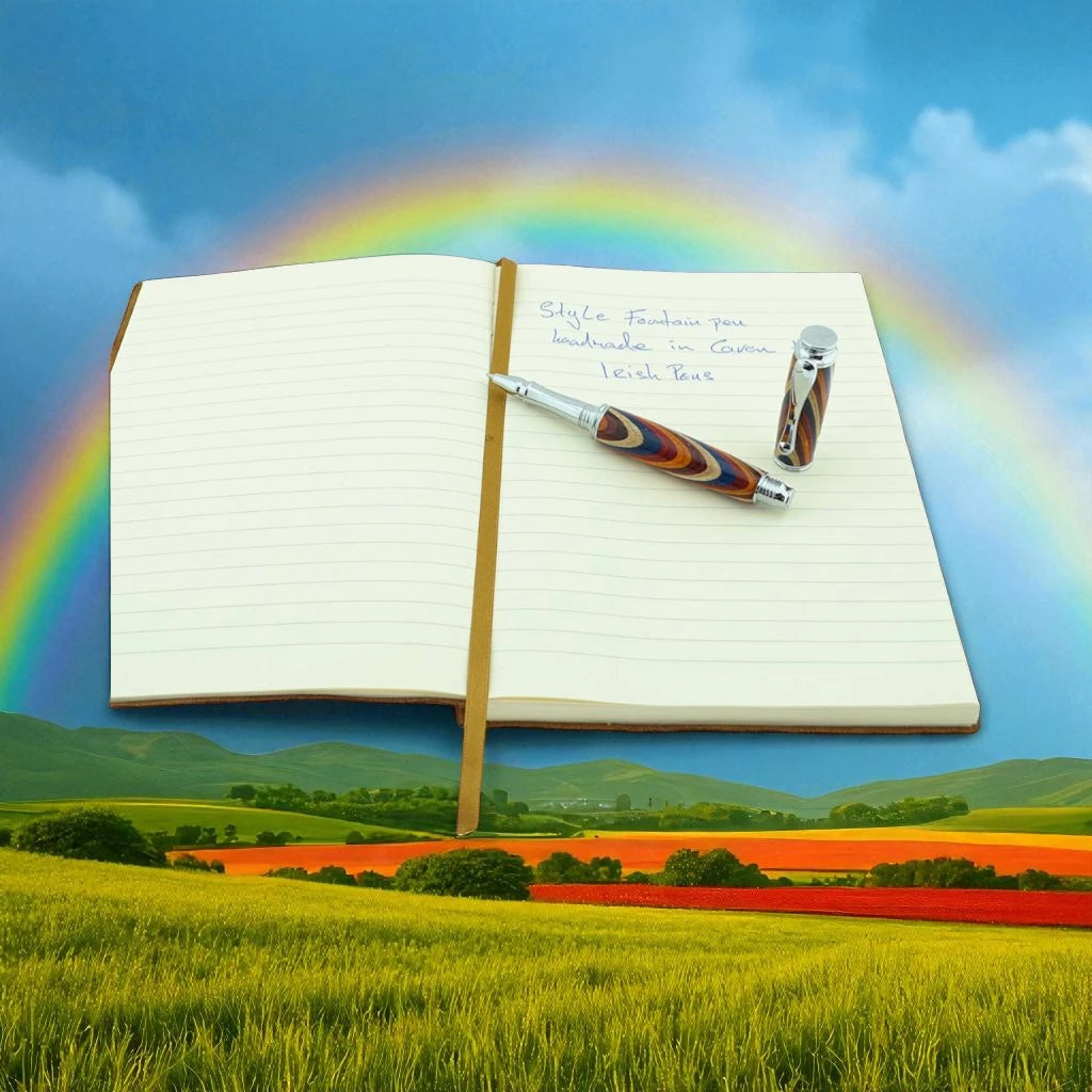 Rainbow coloured rollerball pen handmade in Ireland by Irish Pens