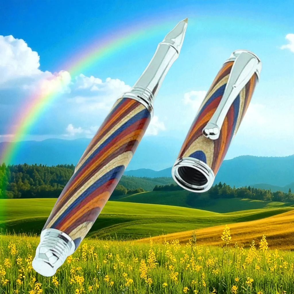 Rainbow coloured rollerball pen handmade in Ireland by Irish Pens