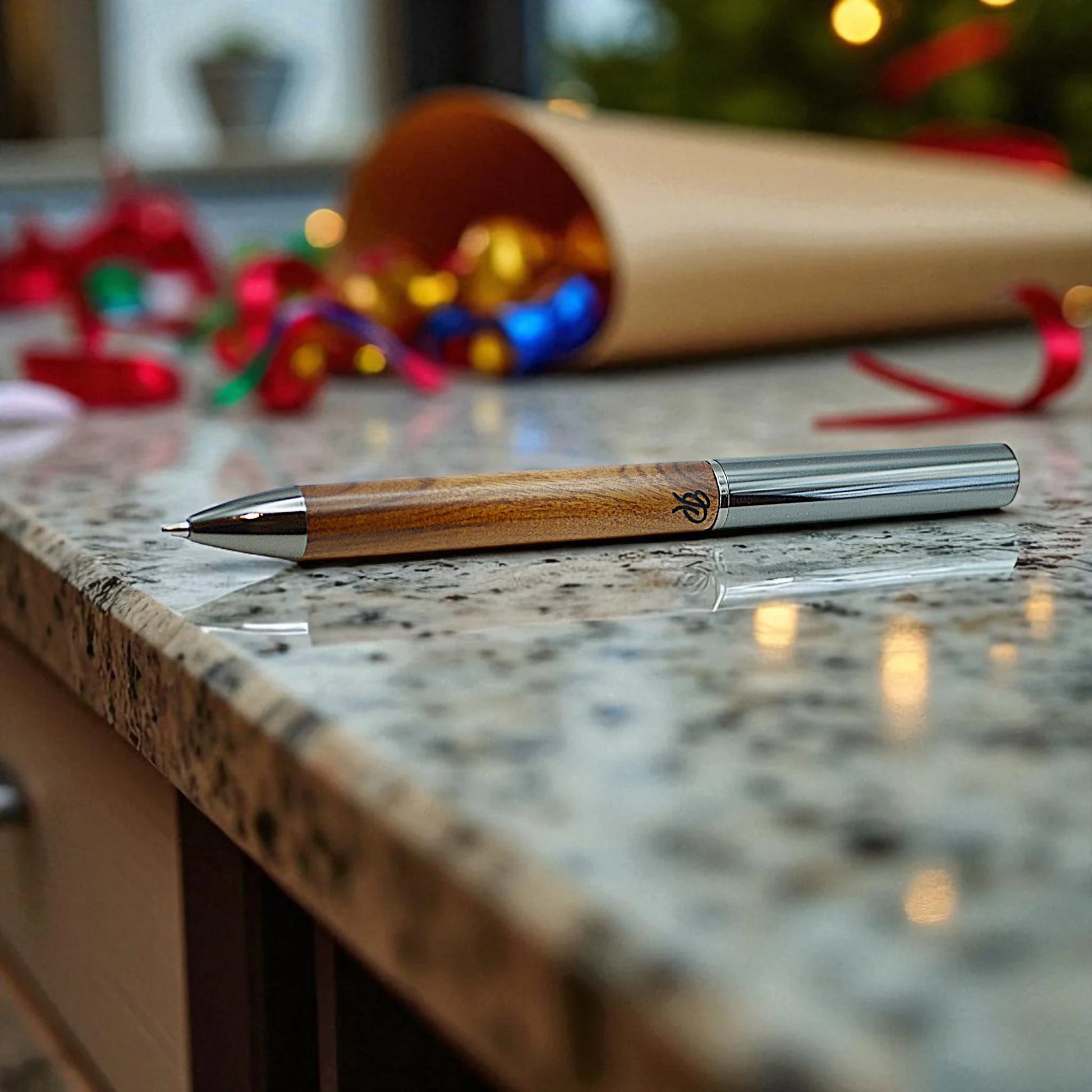 Lightweight Rosewood and black chrome ballpoint pen – perfect for gifting