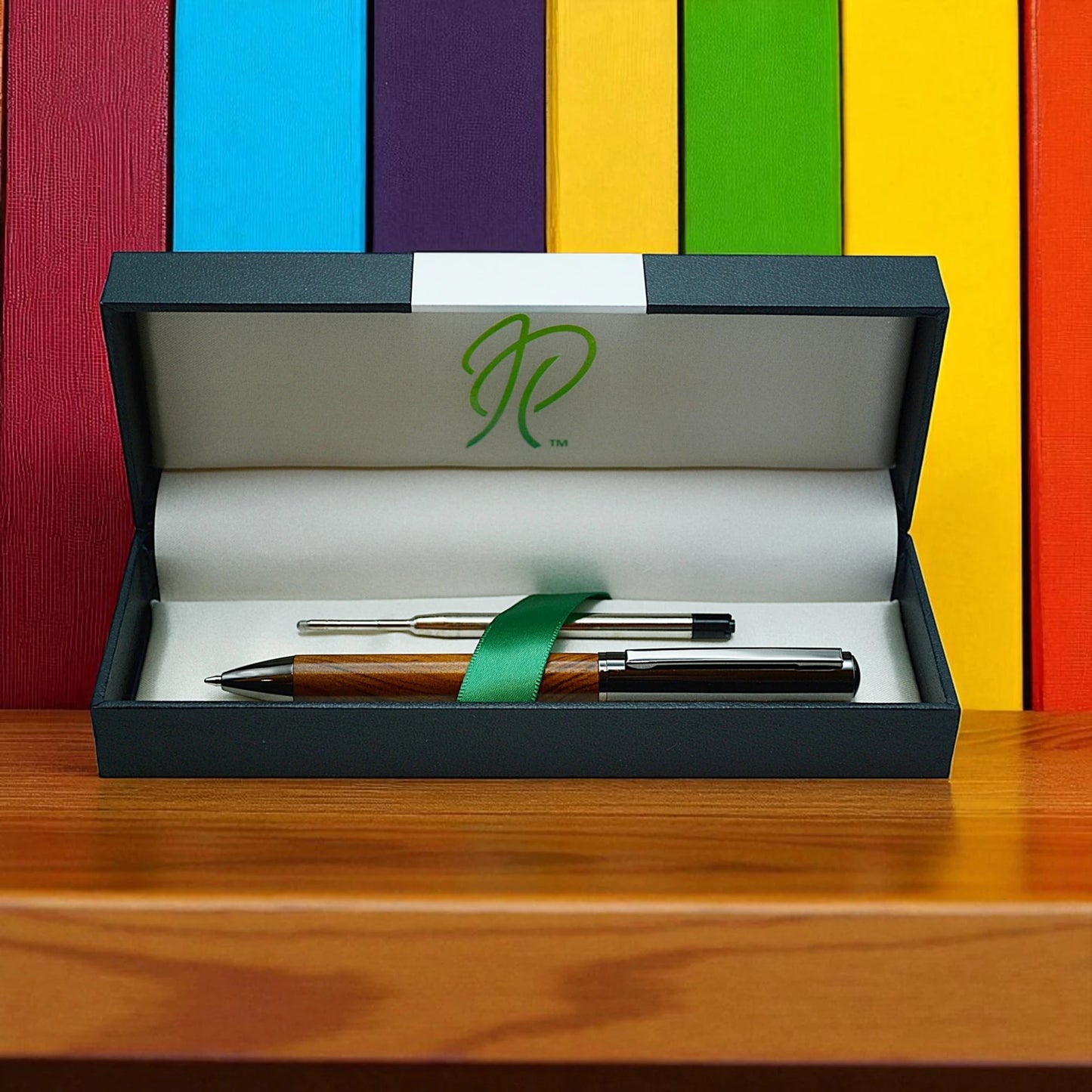 Rosewood Noir Ballpoint Pen in a luxury satin-lined gift box with a black velvet pouch