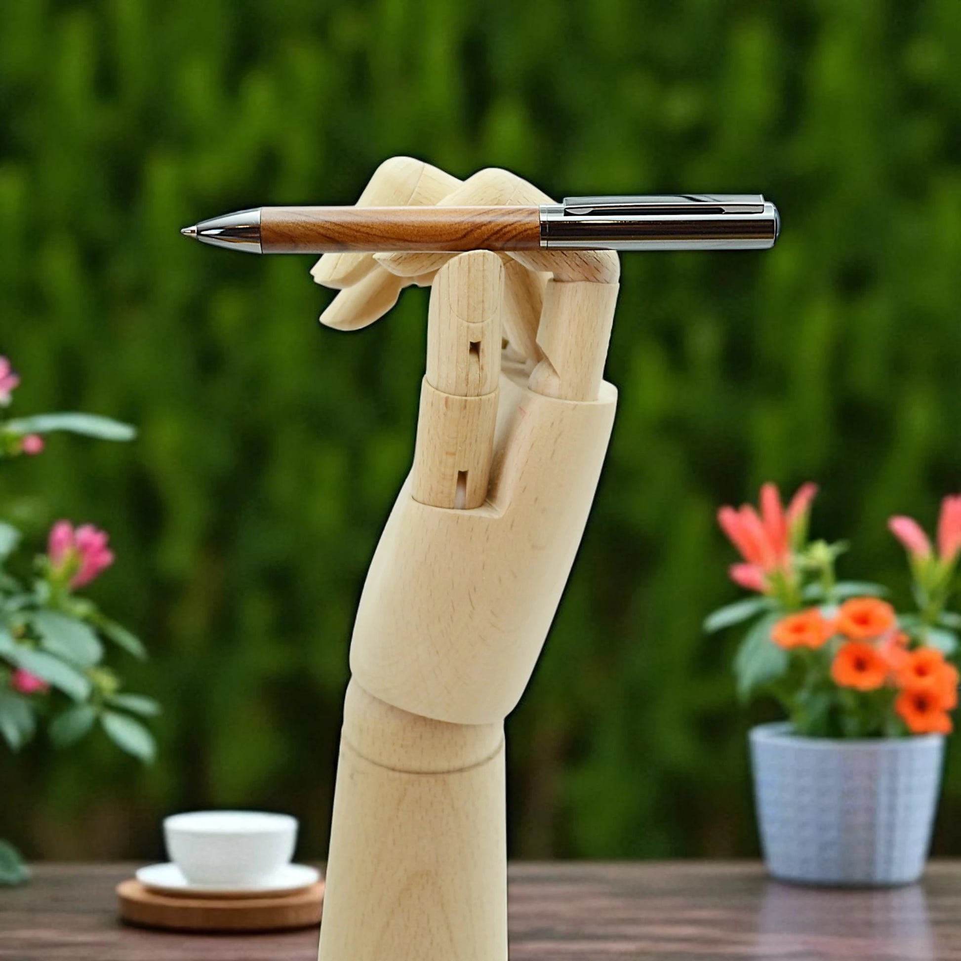 Lightweight Rosewood and black chrome ballpoint pen – perfect for gifting