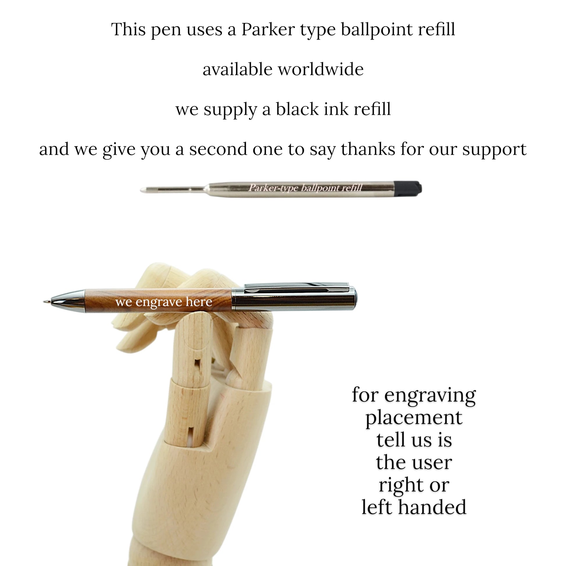 Slim profile Rosewood Noir Ballpoint Pen with Parker-type ballpoint refill