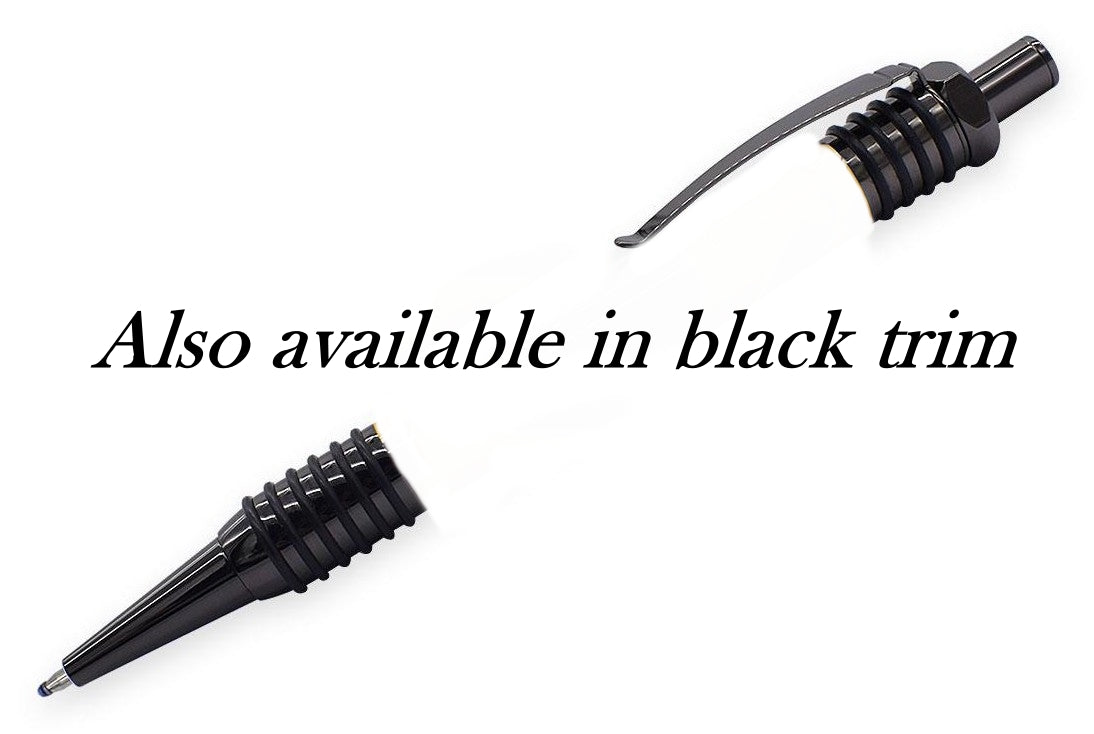 Handmade Irish Bog Oak ballpoint pen with O-ring grip and mechanical nut-style clicker – refillable and presented in a luxury gift box