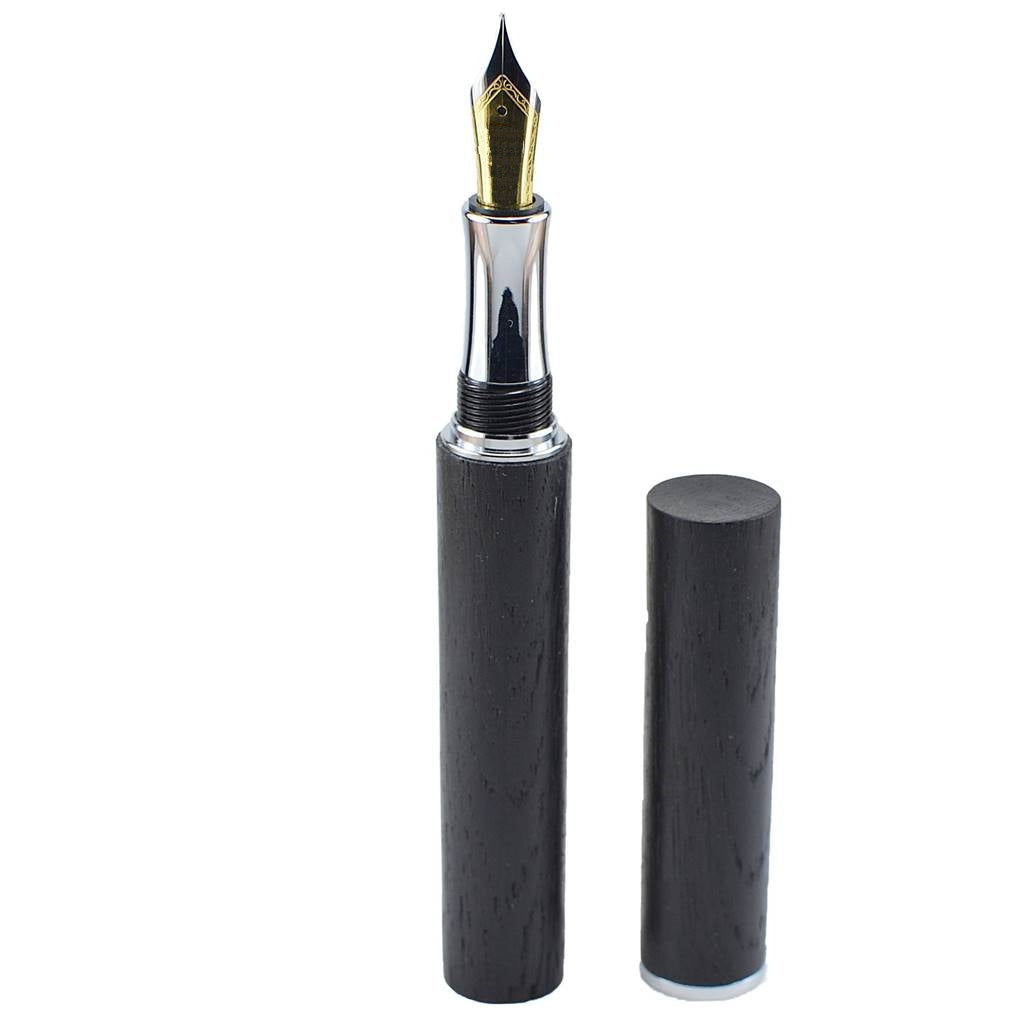 Feadán Fountain Pen – Hand-turned from 5,000-Year-Old Irish Bog Oak with a Size 6 German Medium Nib and Minimalist Tubular Design