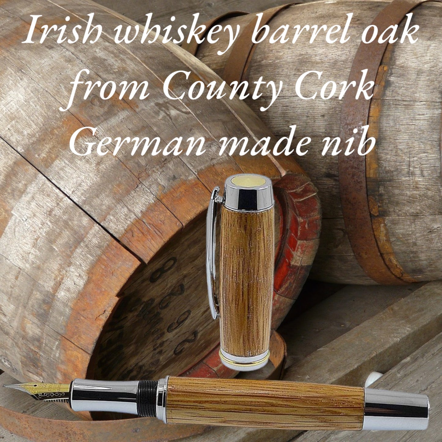 Exquisite, handcrafted wooden pen featuring rich, natural grain patterns and a smooth, polished finish, perfect for adding a touch of elegance to any writing experience, by Irish Pens