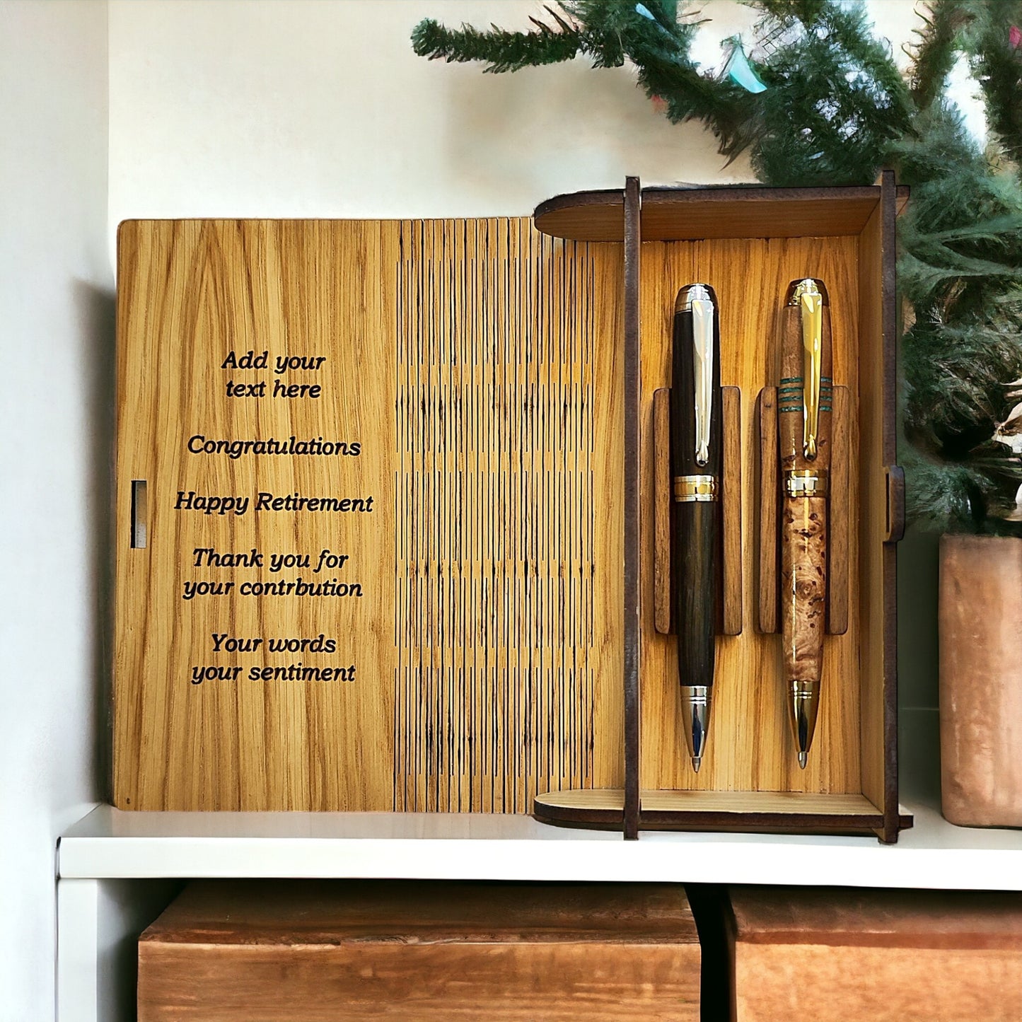 Woodland Ballpoint Pen Gift Set – Irish Bog Oak with Rhodium and Gold Titanium Trim