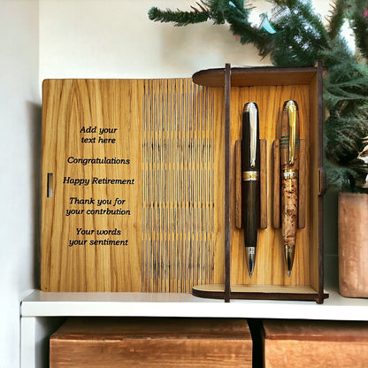 Luxury wooden personalised pen presentation box inspired by the book of Kells by Irish pens