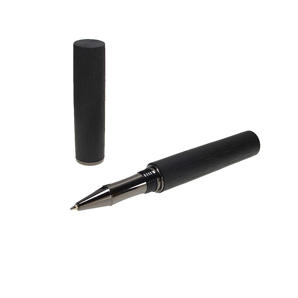 Handmade Feadán Rollerball Pen in Irish Bog Oak with Black Chrome Trim