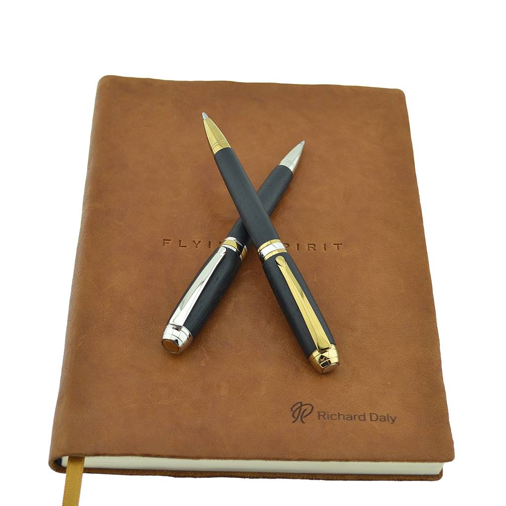 Woodland Ballpoint Pen Gift Set – Irish Bog Oak with Rhodium and Gold Titanium Trim