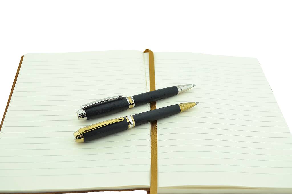 Woodland Ballpoint Pen Gift Set – Irish Bog Oak with Rhodium and Gold Titanium Trim