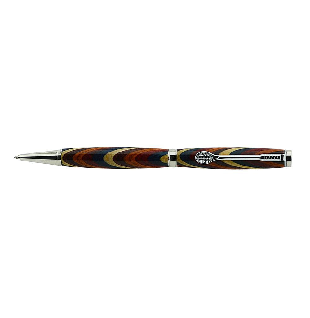 Tennis Ballpoint Pen with platinum trim and tennis racket clip, handmade in Ireland