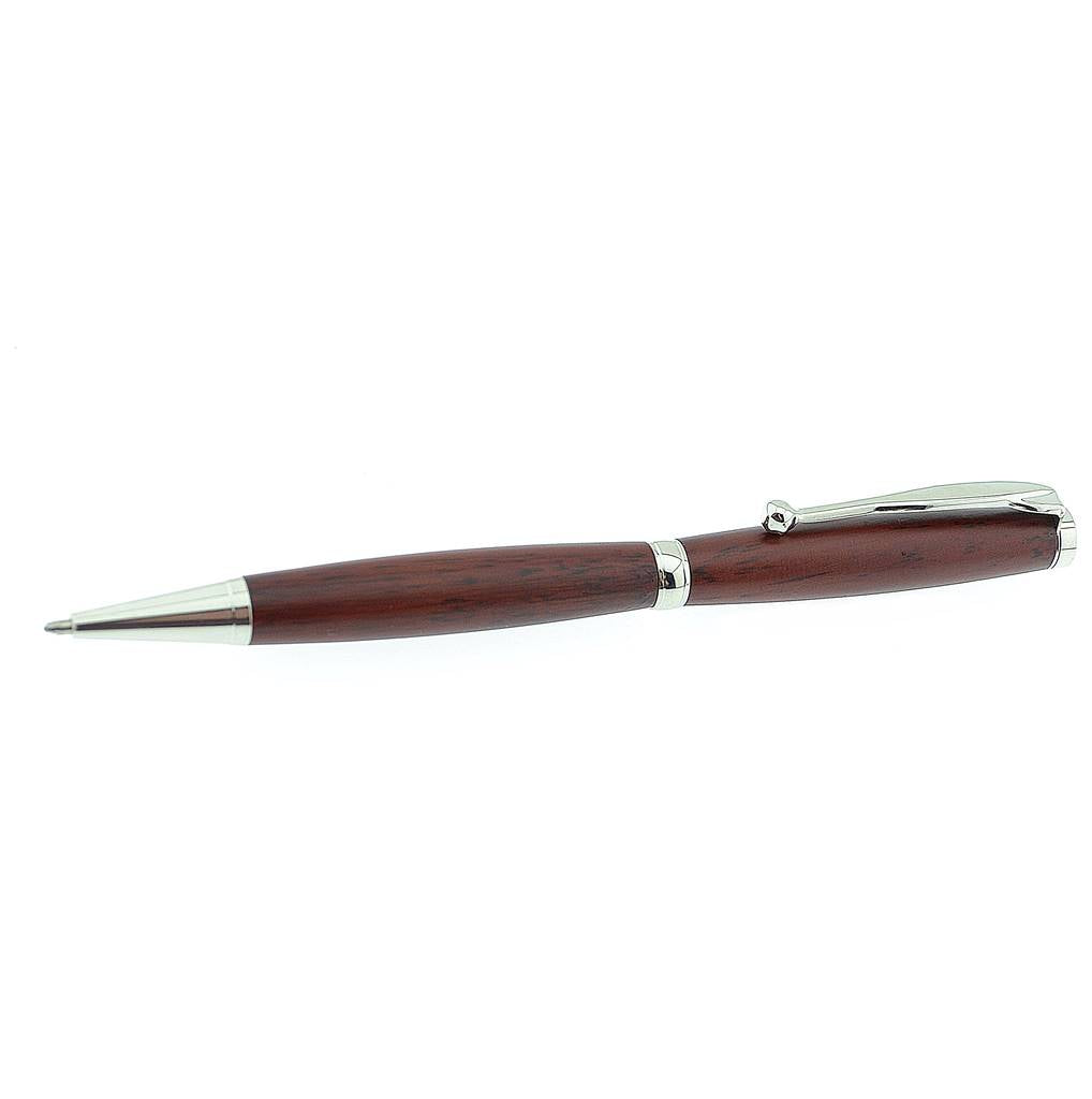 Eco-friendly rosewood CROSS type ballpoint pen with platinum finish – handmade in Ireland by Irish pens.