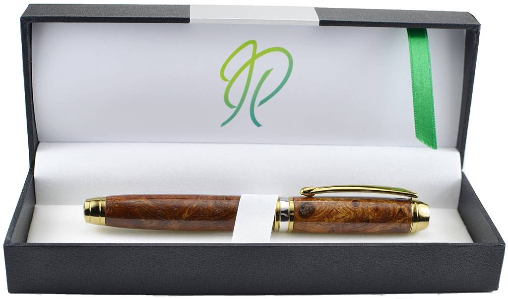Woodland fountain pen, Irish Burled Elm in Titanium Gold and Rhodium