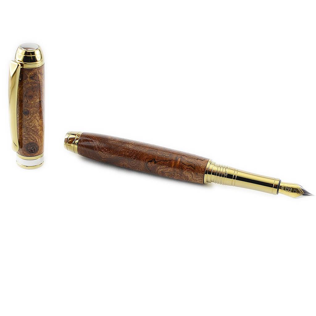 Gold fountain pen gift writers ink gift rear Irish Burled Elm man and lady gift handmade by Irish Pens