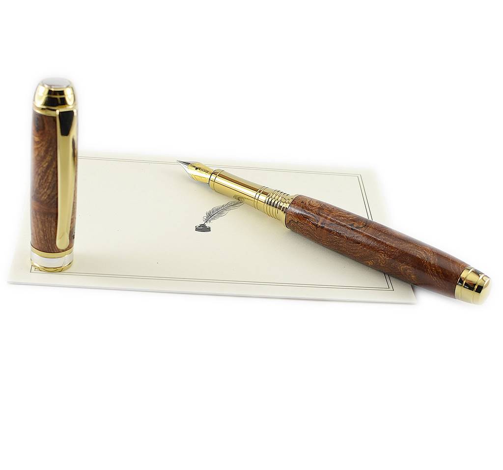 Gold fountain pen gift writers ink gift rear Irish Burled Elm man and lady gift handmade by Irish Pens