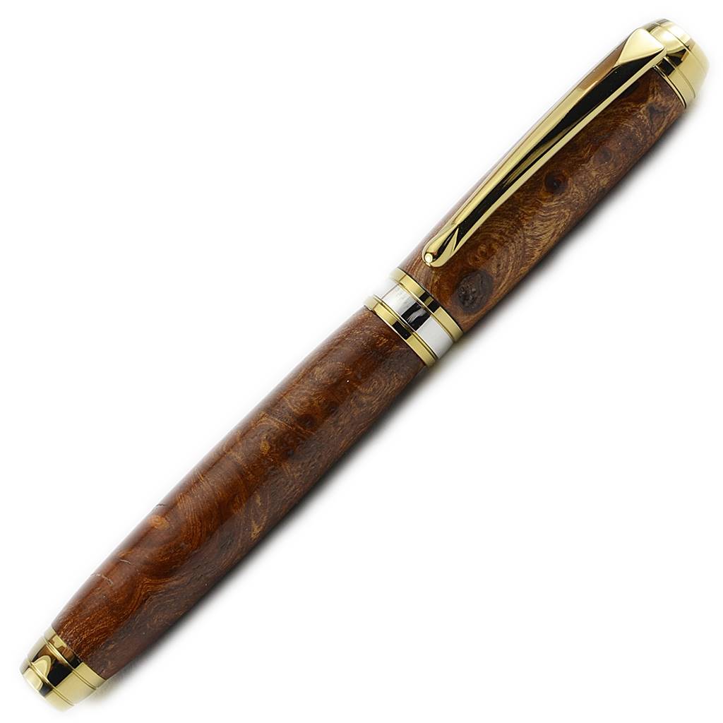 Gold fountain pen gift writers ink gift rear Irish Burled Elm man and lady gift handmade by Irish Pens
