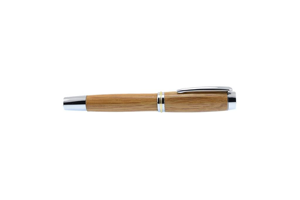 Shannon Fountain Pen handmade from Irish Whiskey Oak with bright chrome trim – luxury Irish gift handcrafted by Irish Pens