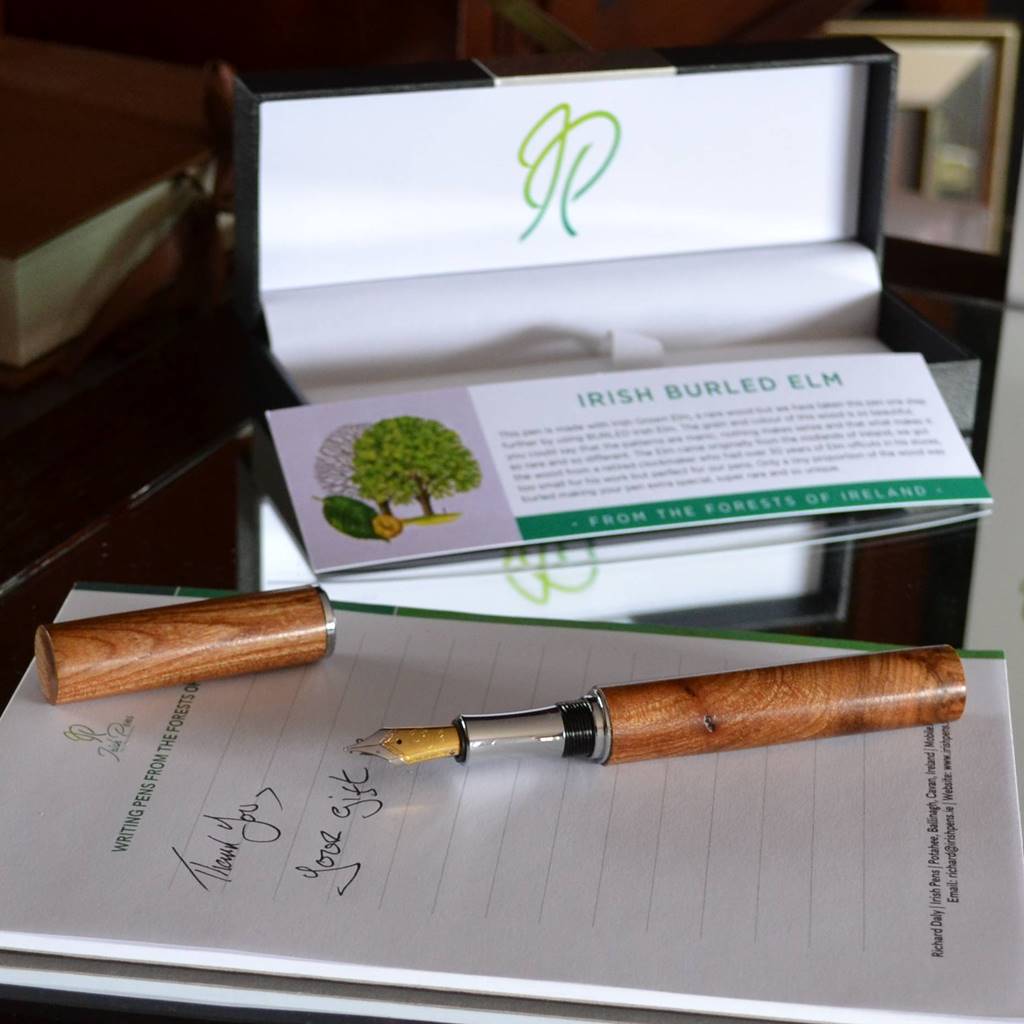 Fountain pen made in Ireland from very rare Irish burled elm by Irish Pens