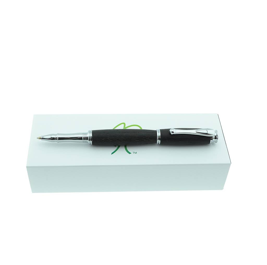 Handcrafted Irish Rollerball Pen made from Bog Oak with Bright Chrome Trim – sustainable Irish heritage gift