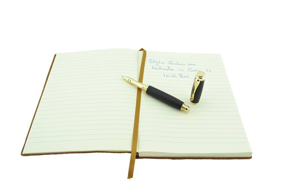 Handmade Irish Bog Oak Rollerball Pen with Bright Gold Trim – Crafted in Ireland
