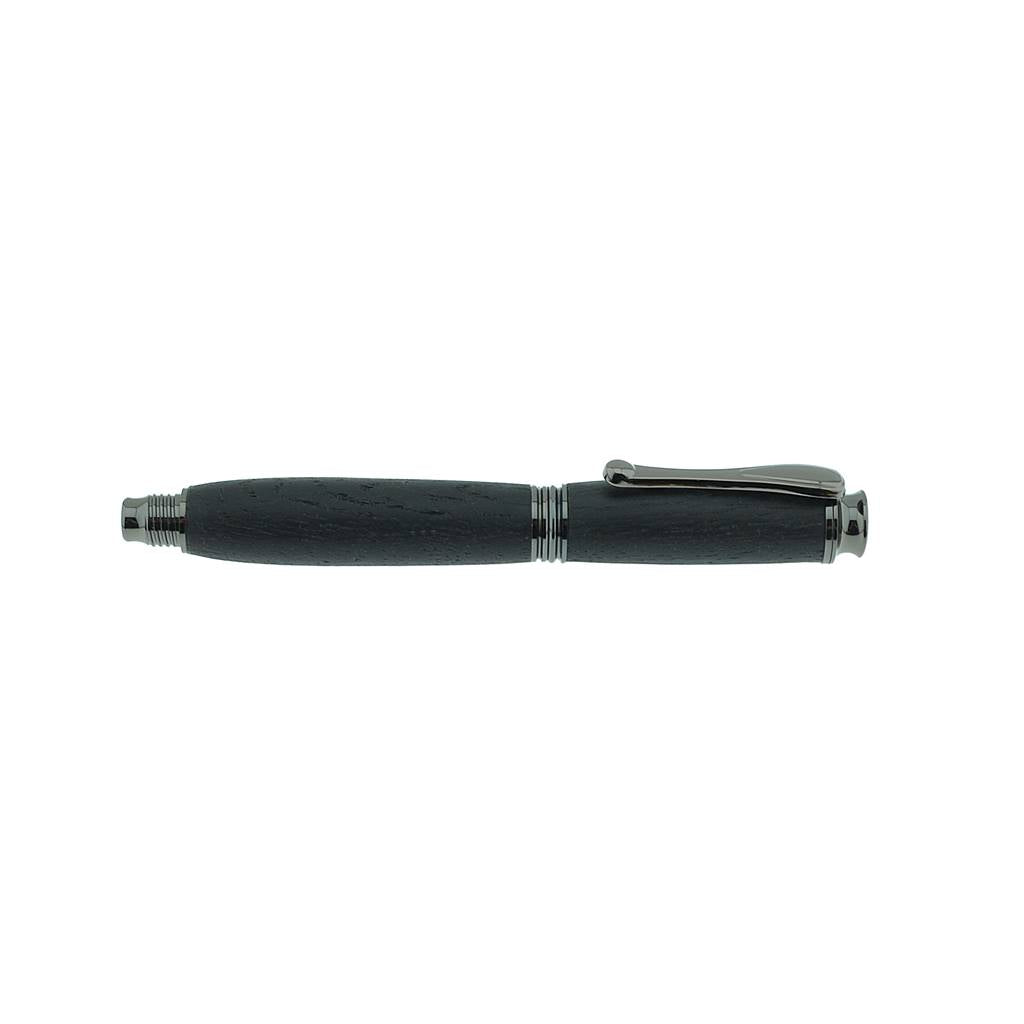 Handcrafted Irish Bog Oak Eclipse Rollerball Pen with Black Chrome Trim – Made in Ireland