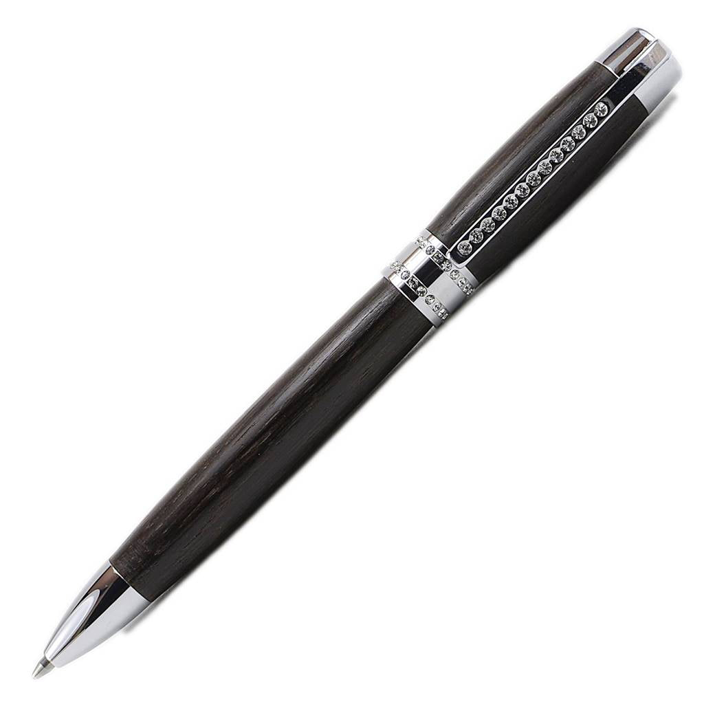 Irish Bog Oak ballpoint pen with chrome trim and 52 Swarovski crystals handmade by Irish Pens