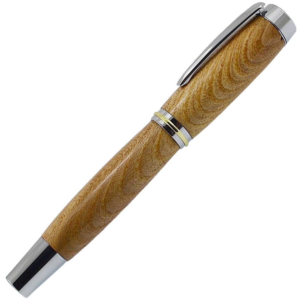 Shannon Fountain Pen handmade from Irish Elm wood with silver trim, crafted in Ireland by Irish Pens.