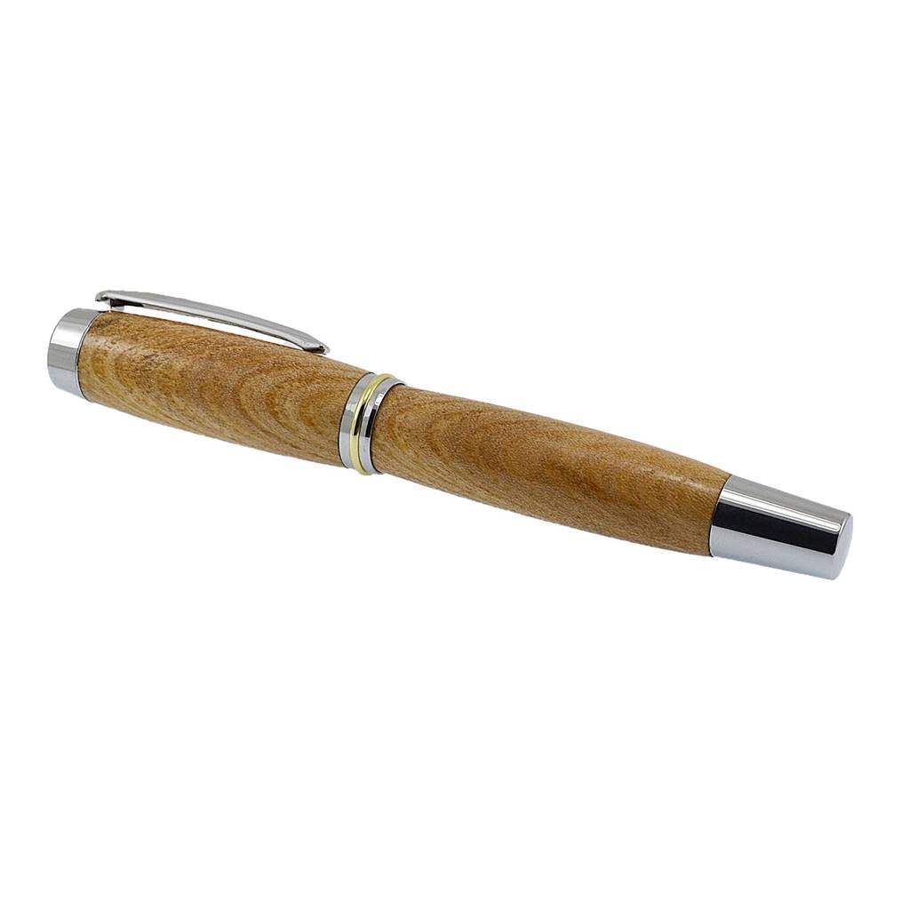 Shannon Fountain Pen handmade from Irish Elm wood with silver trim, crafted in Ireland by Irish Pens.