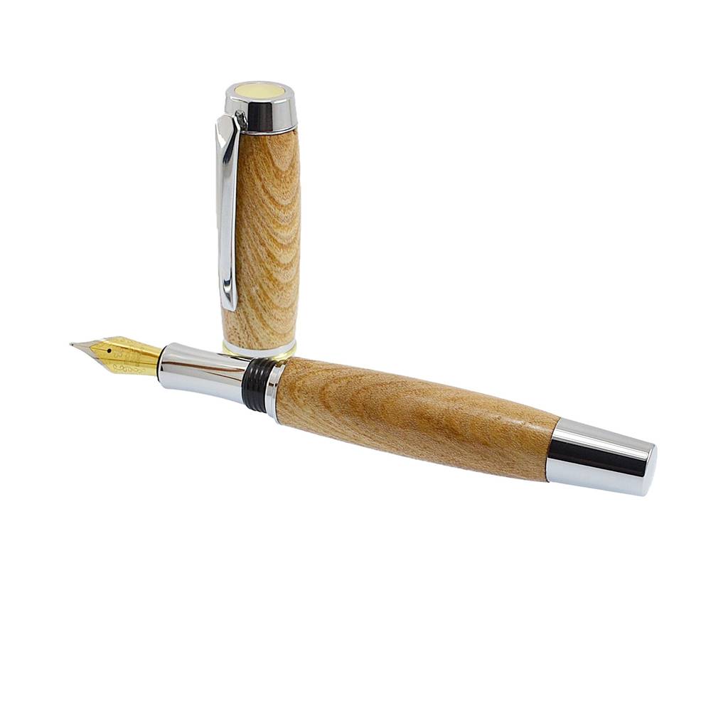 Shannon Fountain Pen handmade from Irish Elm wood with silver trim, crafted in Ireland by Irish Pens.